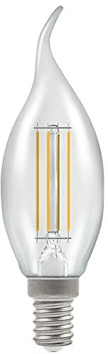 Crompton Lamps LED Bent Tip Candle 5W SES-E14 Dimmable Filament (5 Pack) (40W Equivalent) 2700K Warm White Clear 470lm SES Small Screw E14 Flare-Tip Multipack Light Bulbs