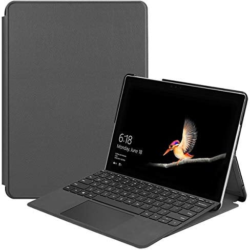 SATURCASE Case for Microsoft Surface Go 1 2 3 4, PU Leather Flip Folio Stand Ultra Slim Light Weight Protective Case Cover for Microsoft Surface Go 1 2 3 4 (Gray) (Keyboard not included)