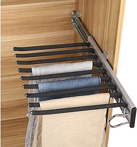 FKKPRVAX Schrank herausziehen Hosen-Rack, 9 Schal Halter-Aufhänger-Schiene, Ausziehbare Hose Kleiderbügel Geeignet for Kleiderschrank-Tiefe 47cm (Color : Right-Side mounting)