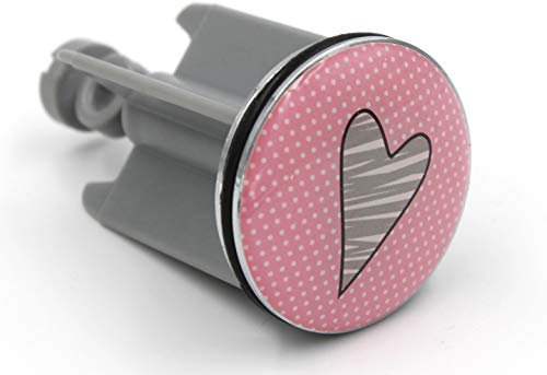 Boltze Deko Waschbecken-Stöpsel, Herz grau Hintergrund rosa weiß Punkte, Motiv-Auswahl, 40mm, Waschbecken-Stopfen Bad Abfluss-Stopfen