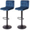 Mendler 2er-Set Barhocker HWC-G87, Tresenhocker Barstuhl, höhenverstellbar - Samt Petrol-blau, Fuß schwarz