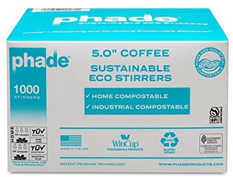 phade Eco-Friendly Cocktail and Coffee Straws/Stirrers 1,000 Count - Sustainable Marine Biodegradable Compostable Stirrer, 1 Pack