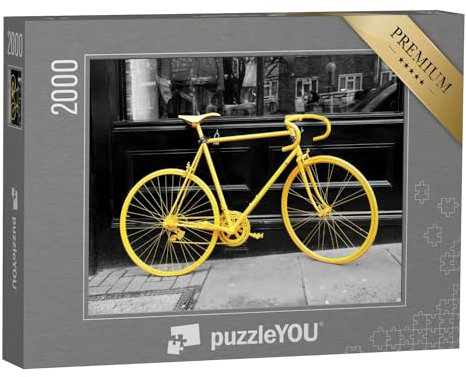 puzzleYOU: Puzzle 2000 Teile „Schwarz-Weiß-Impression mit gelbem Fahrrad“ – aus der Puzzle-Kollektion Fotokunst