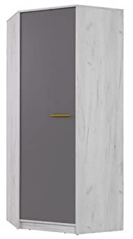 Furniture24 Eckkleiderschrank Rest R14 Drehtürenschrank 1 türiger mit 2 Kleiderstangen 4 Einlegeboden Schrank Eckschrank Craft Eiche/Aschgrau/Gelb, 85/195/85