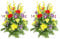 Admired By Nature GPB4328-YW/RD/PUR-2 Künstliche Dahlien, Morning Glory und Ranunculus und Blütenfüller, gemischter Busch, 30 Stiele, 2 Stück, gelb-rot-lila-Dahlia