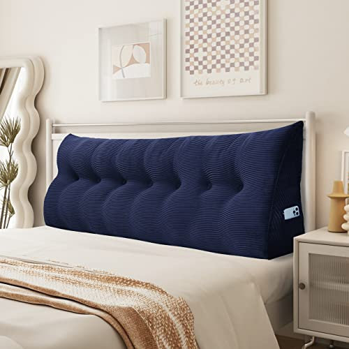 Johnear Keilkissen Lesekissen für Bett und Sofa Lehnenkissen, Rückenkissen Kopfteil Bett Rückenlehne Großes Dreieckiges Lendenkissen (Dunkelblau, 200cm)