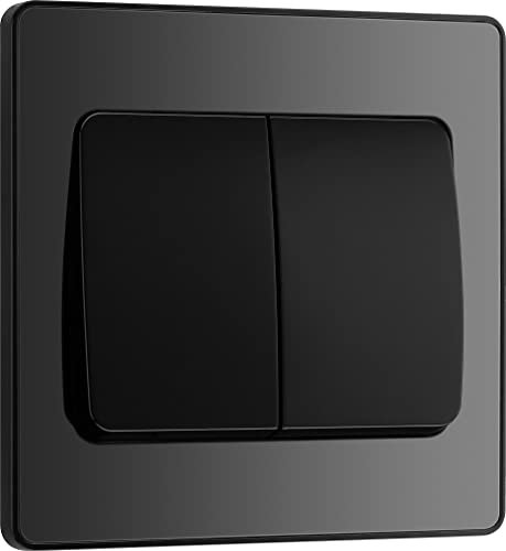 BG Electrical Double Wall Light Switch, Wide Rocker, 2 Way, Screwless Front Plate, Round Edges, Evolve, Black Chrome, 20A, 16AX, PCDBC42WB