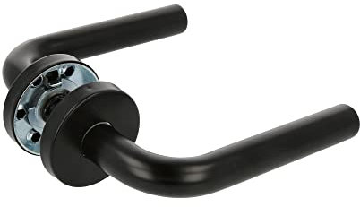Amig - Juego de Manillas con Roseta Interior para Puertas - Mod. 4RX - 135 x Ø19 mm - Cuadradillo de 8 mm - Diseño Elegante y Sencillo - Acero inoxidable Negro