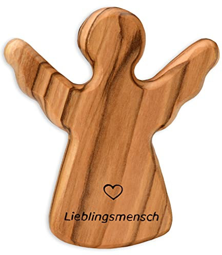 Kassis Geschenkartikel Olivenholz-Schutzengel - Handgefertigte Engel-Figur aus Bethlehem - Schutzengel-Glücksbringer - (Lieblingsmensch) - (1 Stück)
