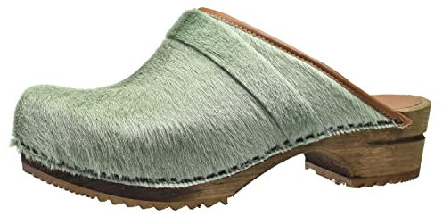 Sanita Caroline offener Clog | Original handgemacht | Leder-Holzclogs für Damen | Nachhaltige Sohle | Hellgrün | 39 EU