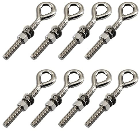 8 pernos de ojo de acero inoxidable M8 con tuerca y arandelas, vástago largo roscado, perno de anillo cerrado