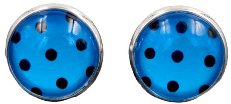 Stechschmuck Ohrstecker Handmade Ohrclips Ohrklemmen Punkte Polka Dots Blau Schwarz Rockabilly 50er Jahre Silber Farben Damen Kinder Kitsch Kawaii 1 Paar Größe Wählbar (Ohrclips 10mm)