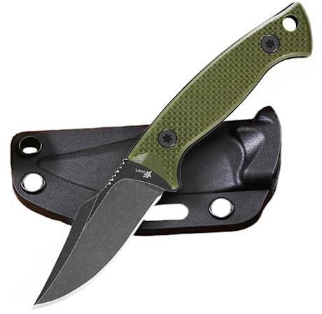 YF SMART Kompaktes 2,4-Zoll-Jagdmesser mit feststehender Klinge, dunkles Stonewash-Finish, K-Scheide, Gürtelhalterung, hochwertige G-10-Griffschalen für Camping, Jagd, EDC-Messer