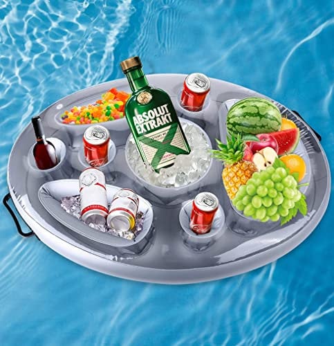 BNGXR Portabibite Gonfiabile, Bar Piscina Galleggiante 8 per Snack Drink Portabottiglie Galleggiante PVC Portabicchieri per Piscina l'Estate All'Aperto Spiaggia