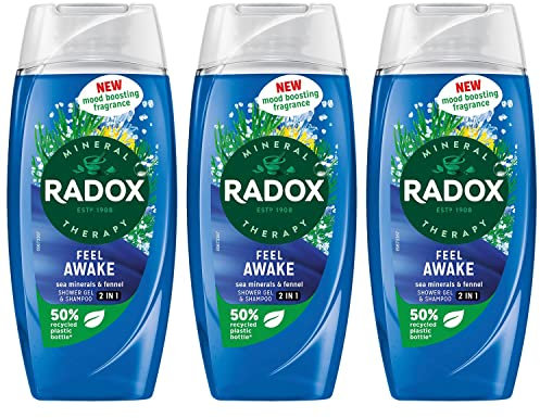 Radox Mineral Therapy Feel Awake Men 2in1 Shower Gel & Shampoo with Fennel & Sea Minerals - 225ml (Pack of 3)