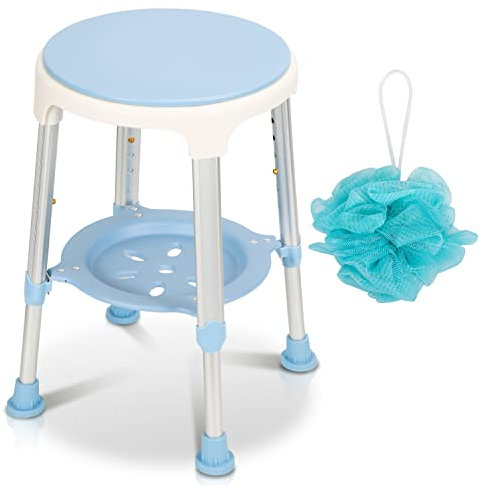 Sonnewelt Duschhocker Duschstuhl 360°Drehbar Badhockerund sitzhocker mit stauraum Höhenverstellbar 42-54 cm Belastung 136kg Stabil badhocker für die dusche