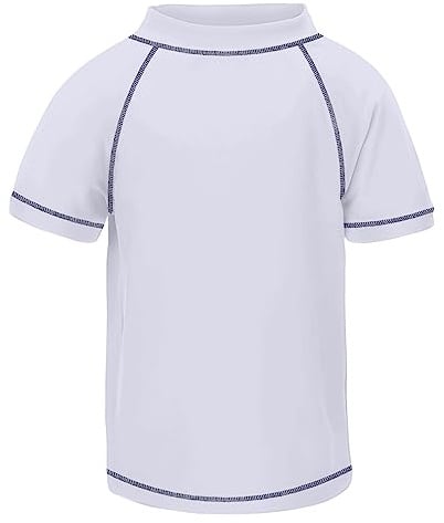 TIZAX Maglietta Nuoto UV a Maniche Corte da Bambino Costume da Bagno per Ragazzi Rashguard per Surf Nuoto Immersione Spiaggia Bianco 13-14 Anni(Etichetta 14)