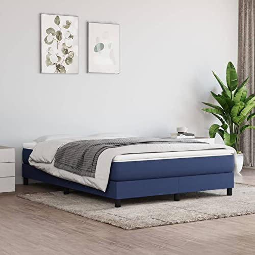 Homgoday Boxspringbett Bett Bettgestell Polsterbett Einzelbett | Doppelbett Rahmenbettgestell Lattenrost Bett ohne kopfteil Bett für Schlafzimmer Blau 140x200 cm Stoff