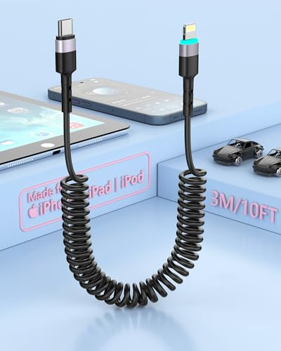 Spiralkabel USB C auf Lightning Kabel, Apple Carplay& Datensynchronisation MFi zertifiziert Kurz iPhone Ladekabel Auto für iPhone14 Pro Max/14 Pro/14/13 Pro Max/13 Pro/13/12/ 11/Xs/XR/8/iPad/AirPods