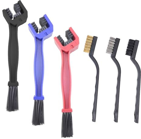 Cepillo Limpia Cadenas Moto, Kit de Cepillo de Limpieza de Bicicletas, Profesional Cepillo Limpiador de Cadena, Herramienta de Limpieza para Moto Bici, 6 Piezas, Azul, Rojo, Negro