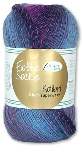 Frida's Wollhaus Rellana 100 g Flotte Socke Kolibri 4-fädig Sockenwolle 14 Farben (6211 | blau | türkis | flieder)