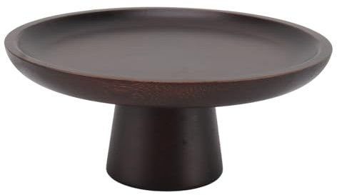 BEIJIALY Wood Fruit Bowl, Simple Tall Fruit Plate, Household Solid Wood Round High Fruit Cake Tray Tall Fruit Bowl, Decorative Pedestal Bowl for Kitchen Counter(Black)