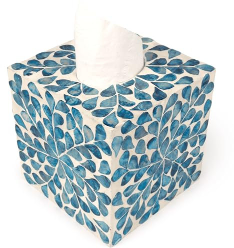 CLAYNIX Taschentuchbox-Abdeckung – Mosaik-Perlmutt-Inlay-Würfel – Serviettenhalter quadratisch – Toilettenpapieraufbewahrung – dekorativer Organizer für Badezimmer, Waschtisch, Arbeitsplatte,