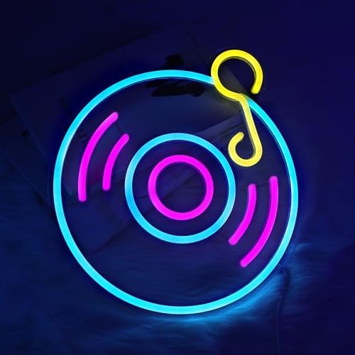 CoolGift Mart Rekord Neon-Schild, Musik-Enthusiasten 'Ultimate Wall Decor, dimmbare LED-Licht USB betrieben für Schlafzimmer Wohnzimmer College Club Shop, Geschenk für alle Musikliebhaber