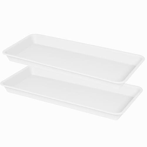 VUWEZ Paquete de 2 platillos rectangulares de plástico para plantas, 24 pulgadas, interiores/exteriores, bandeja de goteo para maceta, alféizar de ventana (8 x 24 pulgadas, color blanco crema)
