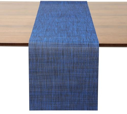 Myir JUN Camino de Mesa, Camino de Mesa Moderno PVC Termoaislante para Manualidades Lavable para Comedor Cocina para Interior y Exterior Fiesta Vacaciones Decoración de Mesa 30 x 140 cm (Azul Oscuro)