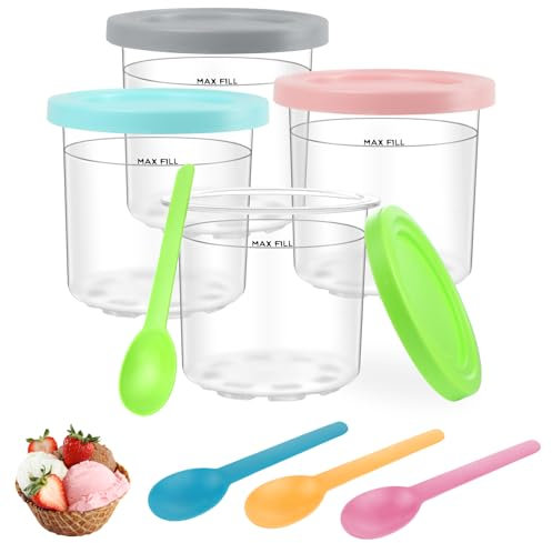 Nepfaivy 4er-Set Eiscremebecher und Deckel Kompatibel mit Ninja Creamy NC301 NC300 NC299AMZ Serie Eismaschinen, BPA-frei, Spülmaschinenfest