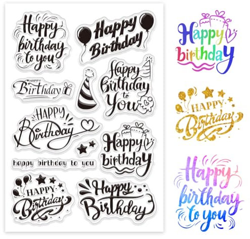 GLOBLELAND Dekorative Transparente Stempel „Happy Birthday“ Zum Erstellen von Karten, Geburtstagstext, Klare Stempelsiegel, Transparente Stempel Für DIY Scrapbooking, Fotoalbum, Tagebuch