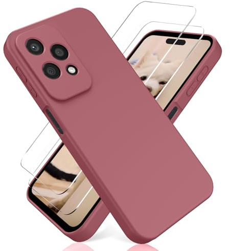 YiKaDa - Coque pour Honor 200 Lite, avec [2 Pièces] Protection d'écran en Verre Trempé, Housse Silicone TPU Liquide - Rose Foncé