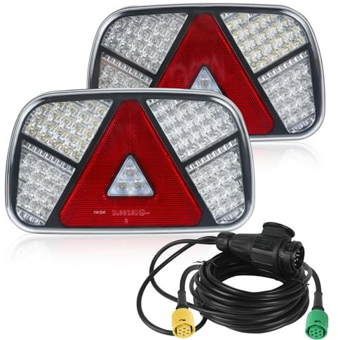 AOHEWEI Kit de feux arrière de remorque, 12V/24V clignotant queue marche arrière antibrouillard réflecteur avec prise 13 broches câble à 6 conducteurs 5,5 m long pour camion caravane van tracteur