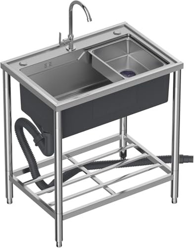 Lavelli da Esterno Freestanding Lavello da Cucina in Acciaio Inossidabile Lavabo a Mano Singola con Supporto ad Angolo Rotondo per Cucina Interna Lavanderia Lavandino Lavanderia