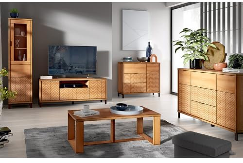 Lomadox Wohnzimmermöbel Set 5-teilig Lowboard TV-Board Sideboard Kommode Vitrine Couchtisch modern in Eiche