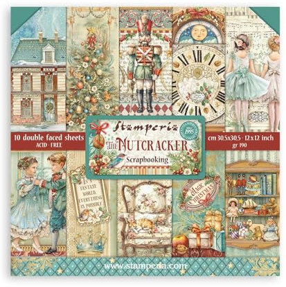 Stamperia - Scrapbook Paper Pad for Scrapbooks, Albums, Card Making, Bullet Journals, and More, Acid Free, Double-Sided, Perfect for Hobbies, Crafts and Gifting (The Nutcracker) (30.5 x 30.5cm)