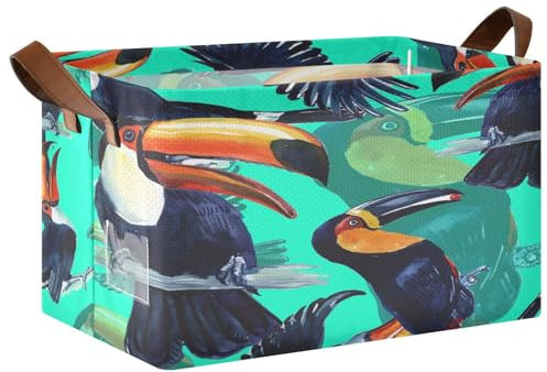 YOUJUNER Aufbewahrungsbox Tropisches Vogel-Tukan-Muster Organizer Storage Box Kinder Boxen Aufbewahrung Faltbar Aufbewahrungskorb mit Griffen