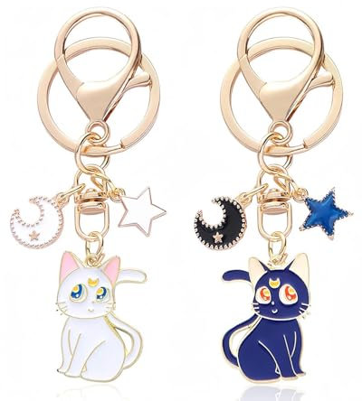 LOZTBUE Porte-clés chat magique mignon de dessin animé, porte-clés commémoratif du personnage de Sailor Moon, adapté aux sacs, téléphones portables, voitures, filles et amoureux des chats