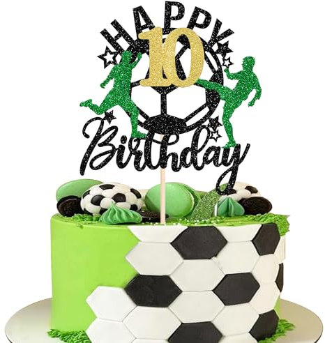 1 Pack Soccer Happy 10th Birthday Cake Topper Sport Fußball Kuchen Deko Fussball Tortendeko für Fußball-Thema Kinder 10. Geburtstag Party-Kuchen Dekorationen