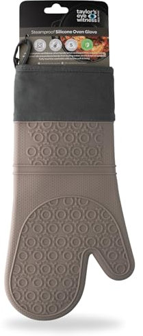 Silicone Oven Glove Grey Stripe – Steam Proof, Waterproof Heat Resistant (Upto 250°C/480°F). Safe From Boiling Water & Hot Oil. Machine Washable, BPA & Phthalate Free. 5 Year Guarantee.