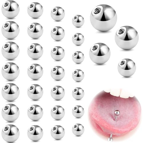 vcsjw 32 Stück Piercing Kugel Set,Piercing Kugeln 1,2 mm,Silber Ersatzkugel Schraubkugel,Bauchnabelpiercing Kugel 3/4/5/6mm,für Piercing Nase Lippe Augenbrauen Bauchnabel Zunge
