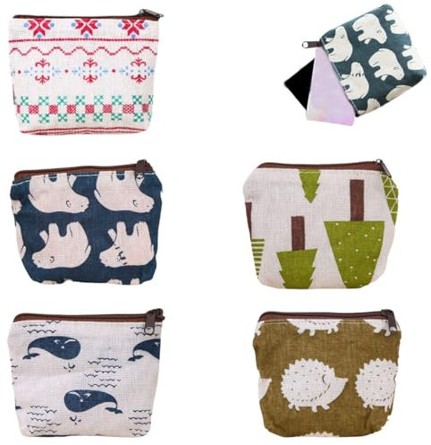 JEYORZY 5 Pcs Porte-Monnaie Garçon Fille Petit Porte-Monnaie Mignon Sac à Monnaie avec Fermeture éclair Dessin animé Petit Porte-Monnaie avec Fermeture Petite Pochette Porte pour Maquillage (5 Styles)
