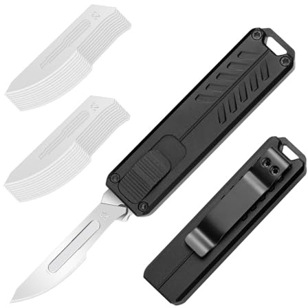 cckk Utility Knife, Aluminium Alloy Pocket Knife with Clip, Black Pocket Knife, EDC Razor Knife with 20PCS #23 Blades