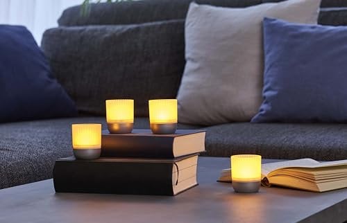 Northpoint LED Akku Lounge Lights 4er-Set mit Touchsensor Kabellos für Innen und Außen RGBW Flackereffekt Matt silber