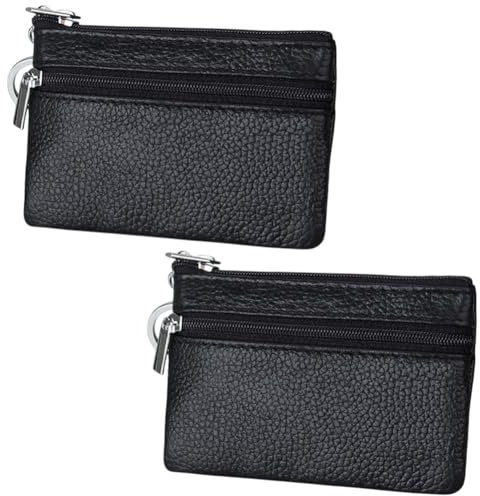 CALFOVERA 2 Porte Monnaie en Cuir Vegan avec Anneau Porte Clés Petit Portefeuille Mini Poche Zippée Porte Cartes Noir pour Femmes et Hommes Porte Reçus Utilisation Quotidienne