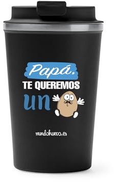 Regalo para Papa | Vaso térmico de acero inoxidable 304 de doble pared | Con mensaje Papá te queremos un huevo | Dia del Padre | Capacidad 450 ml | Tapa con rosca antifugas | Letras de color