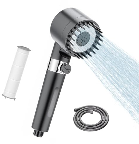Duschkopf mit Filter – 15-Schichten Hochdruck Duschkopf mit 1,5m Schlauch, 3+1 Strahlarten & Silikonmassage, Wasserfilter Duschkopf gegen Kalk, Chlor, Schwermetalle, Bakterien, Rost