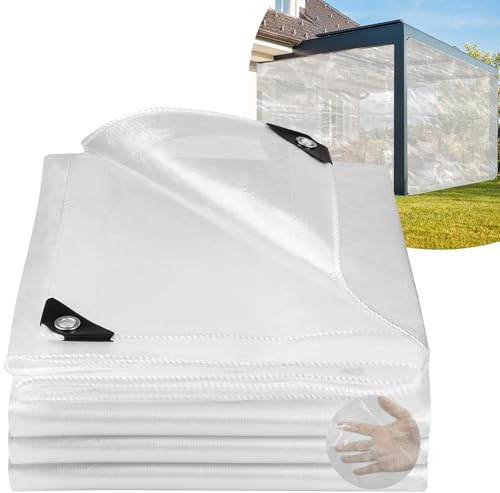 Honsaifau Clear Tarpaulin Waterproof Heavy-Duty: 4m x 4m UV Resistant 130GSM PE Sheet with Reinforced Grommets for Covering Pergola Outdoor Furniture & Chicken Coop