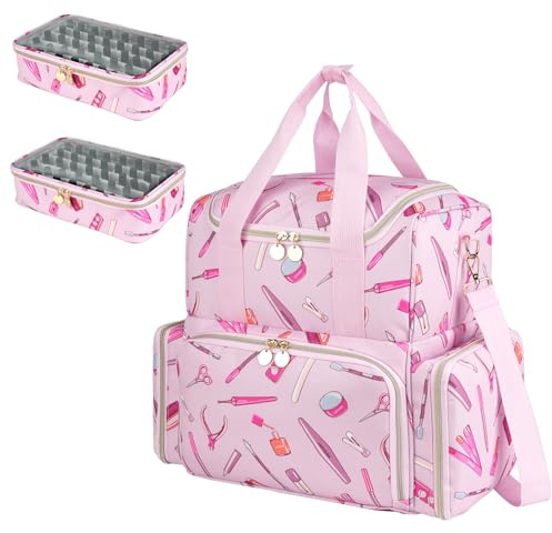 Jamiukro Trousse de Rangement Vernis à Ongles Extra Large pour 80 flacons et Lampe UV LED – Sac manucure avec 2 Pochettes Amovibles, Organiseur Nail Art et Sac de Voyage, Rose